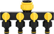 4-Via Distributore d'Acqua con Sfoglia per Tubi per Irrigazione del Giardino - 1/2" e 3/4" Valvola - Connettore per Esterno Giardino e Cucina - Prato e Cortile Interno - Materiale Extra Resistente