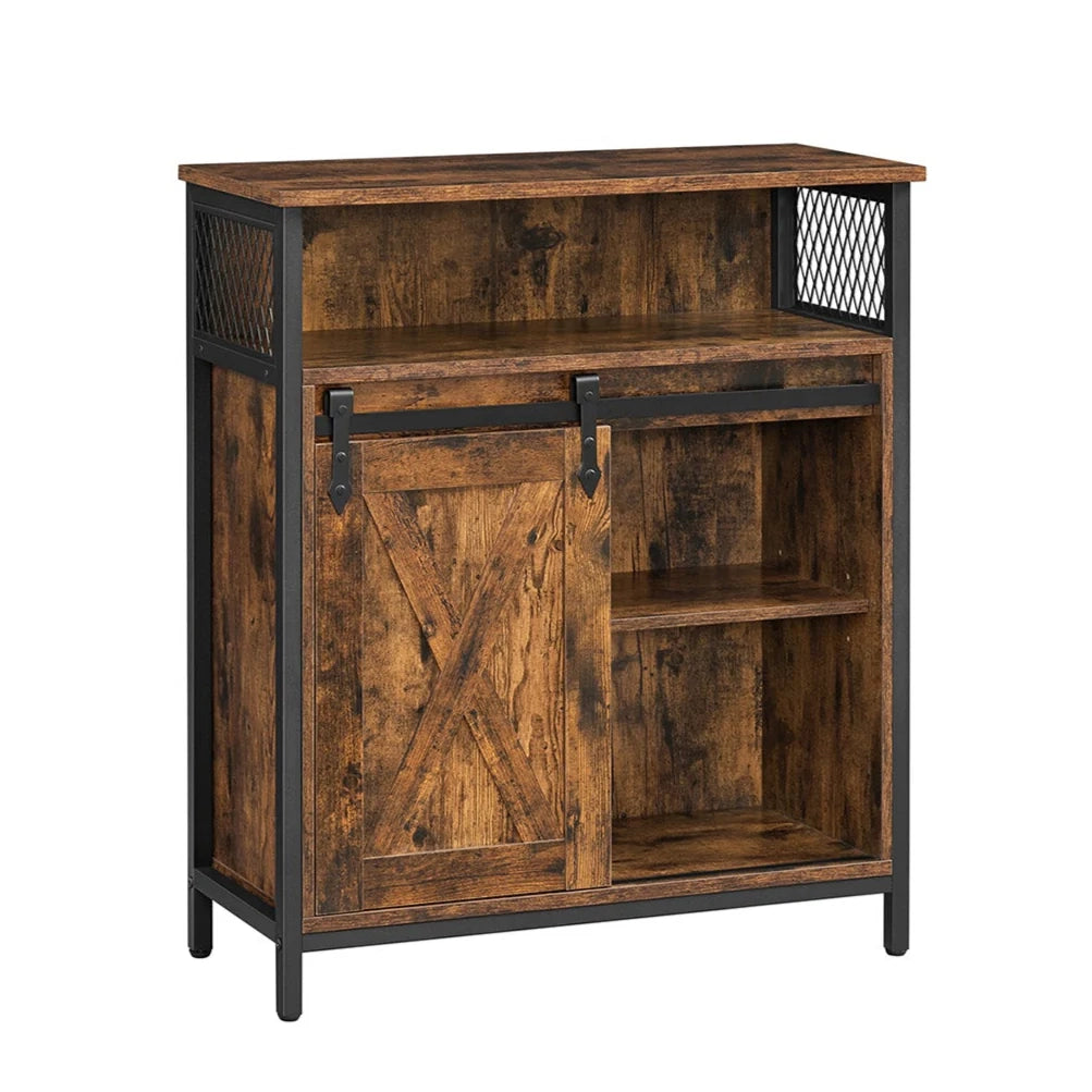 Mobile contenitore/credenza 70 x 30 x 80 cm con anta scorrevole vano aperto ripiano regolabile stile industriale per ingresso soggiorno cucina ufficio marrone rustico e nero 12_0006430
