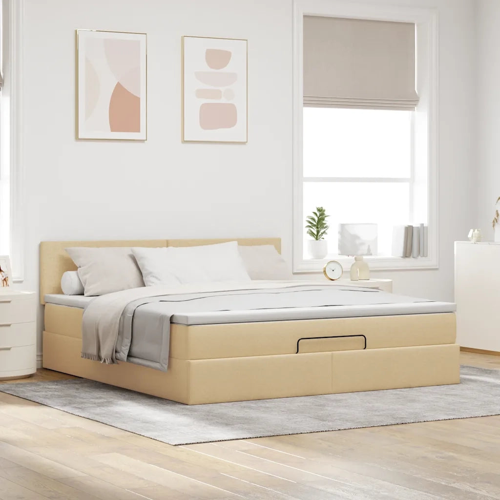 vidaXL Struttura Letto Pouf con Materasso Crema 160x200 cm in Tessuto