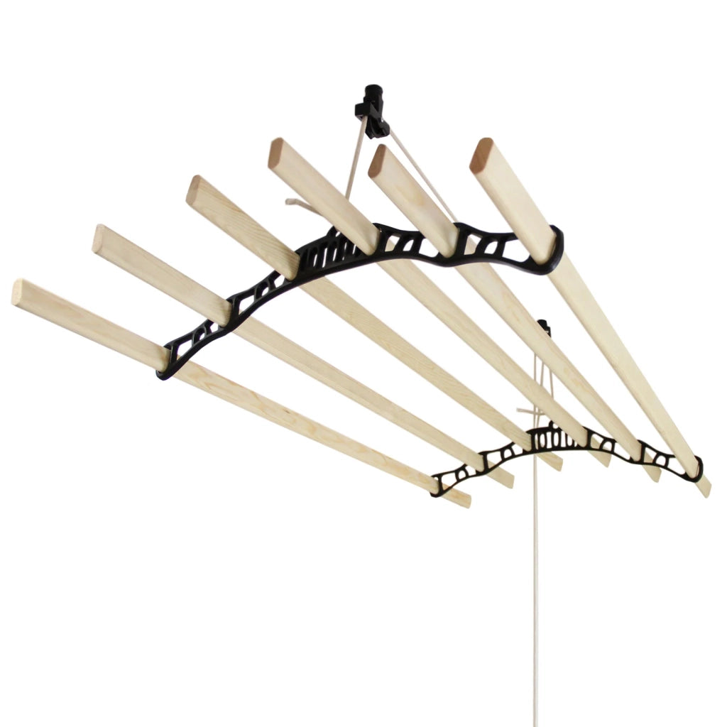 Stendibiancheria da Soffitto con 6 Stecche Legno 180cm e Supporti Ghisa Neri