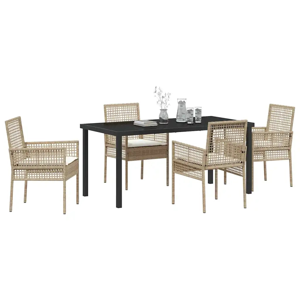 Set da Pranzo per Giardino con cuscino 5 pcs Beige polyrattan