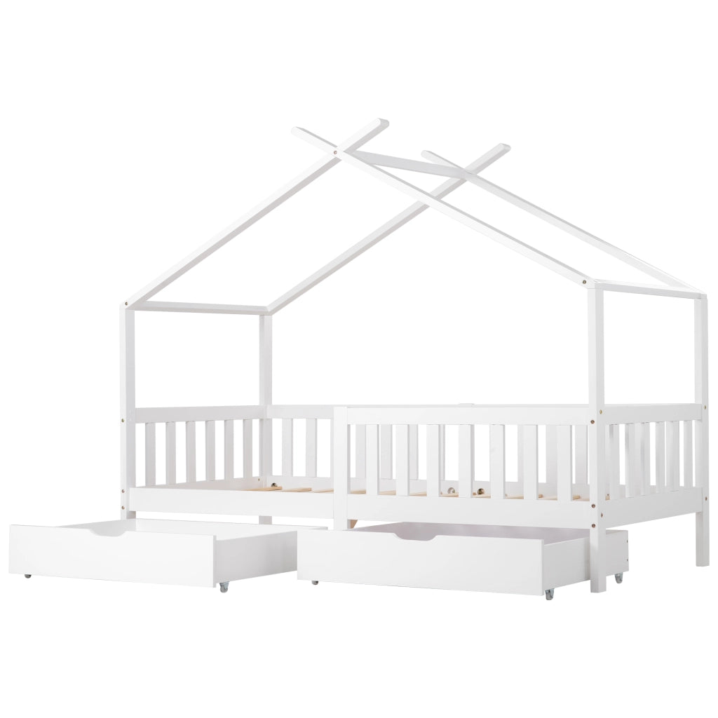 Letto a casa bianco con recinzione funzione di stoccaggio in legno massello 200x90 cm