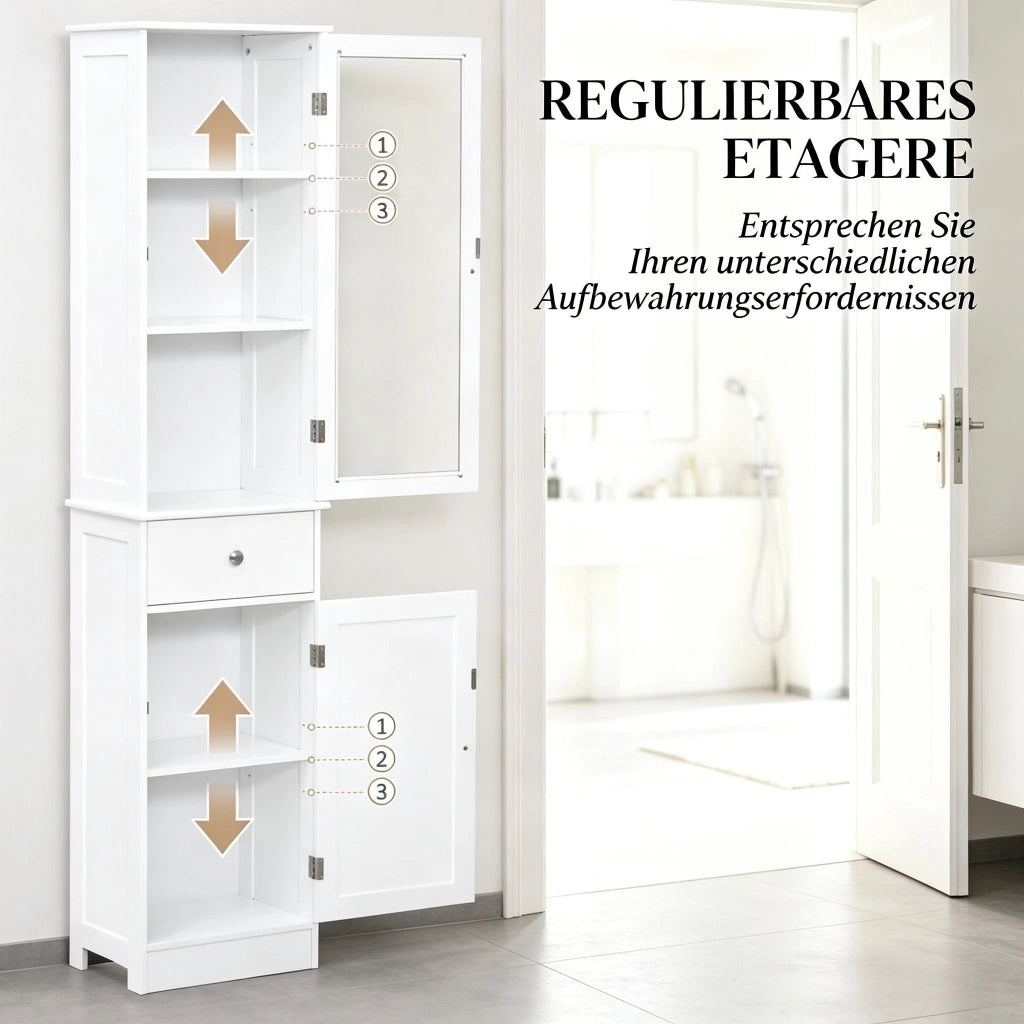 Armadietto da bagno alto con anta in acrilico, 2 ripiani e cassetto, per bagno, bianco 40 × 27 × 171,5 cm