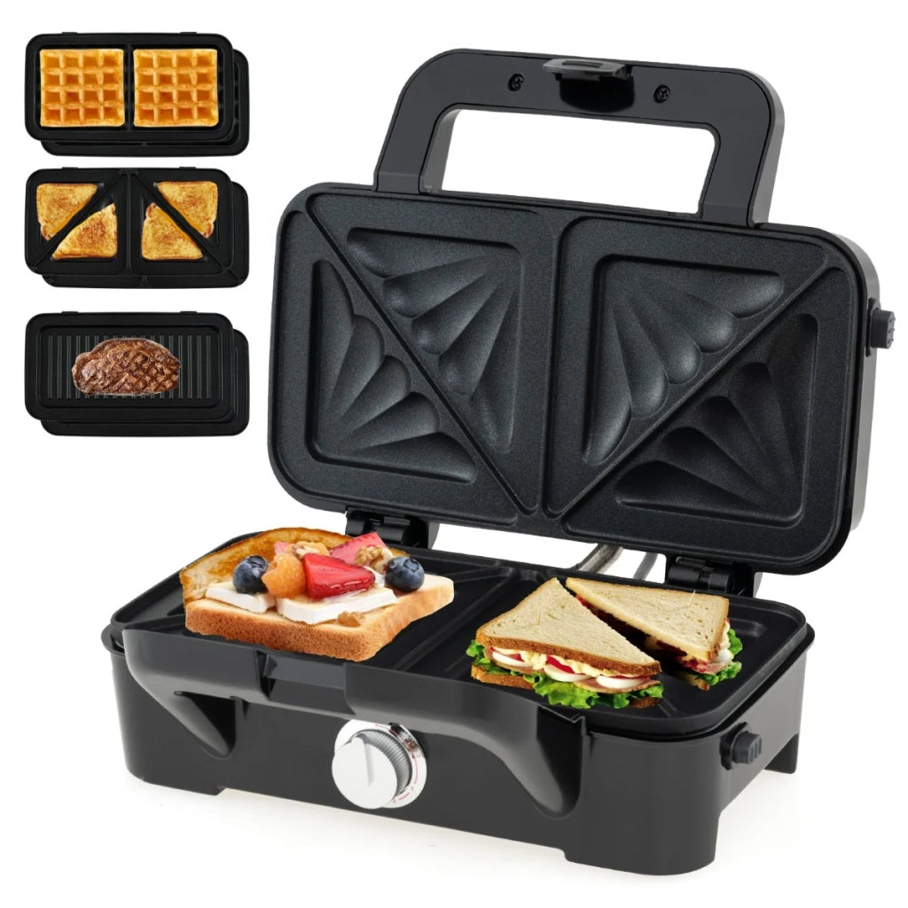 Set di 3 macchine per waffle 3-in-1 dimensioni 29 x 31 x 28 cm cottura rapida versatile design compatto in alluminio nero 20_0010040