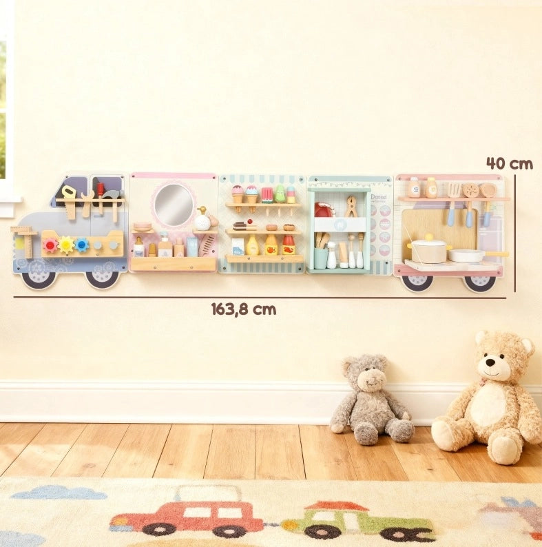 Pannello attivit¨¤ da parete ULEVR a forma di camion, 163,8 cm, gioco sensoriale 5 in 1 in MDF multicolore