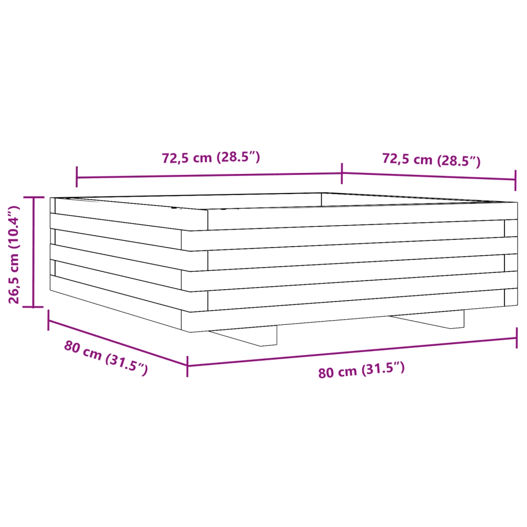 Fioriera | Cassetta per fiori | Vaso Giardino Marrone Cera 80x80x26,5cm Legno Massello Pino