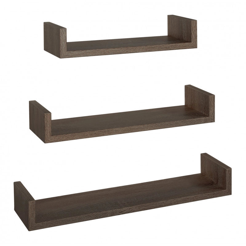 Set di 3 Mensole da Muro, Mensole Muro Design, Mensola da Parete, Noce Segato, 60x8 p15,5 cm, 50x8 p15,5 cm e 40x8 p15,5 cm - Calamita