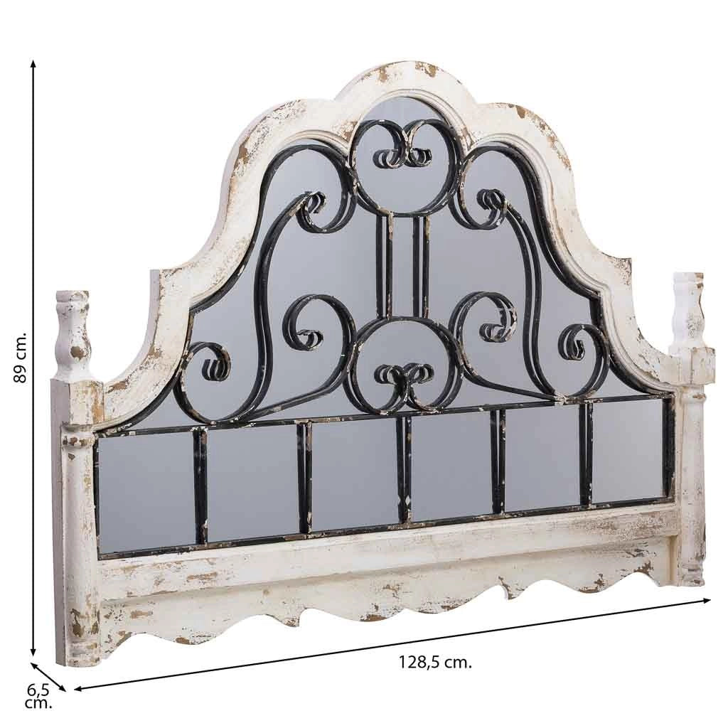 Specchio da parete in legno e metallo invecchiato bianco 128,5x6,5x89h