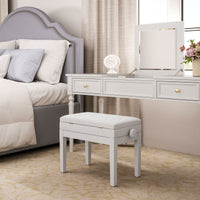 Sgabello Pianoforte 54,5x33x48-58 cm Regolabile con Vano Portaoggetti e Seduta Imbottita Bianco