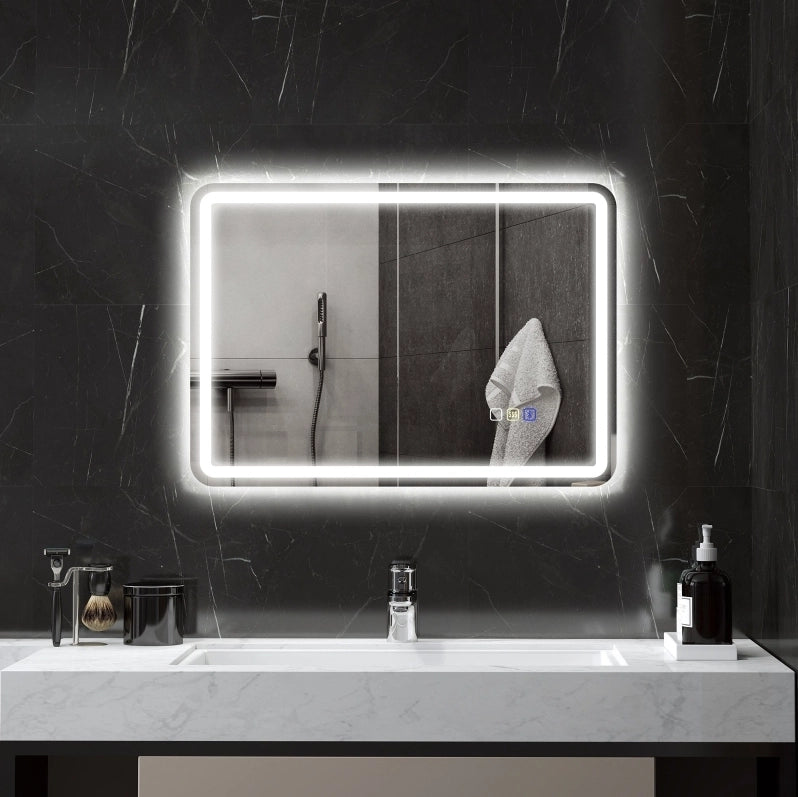 Specchio da bagno LED 70x50 cm argento con Bluetooth, antinebbia e memoria