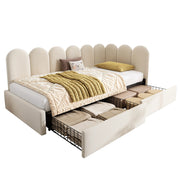Letto a Divanetto 90 x 200 cm con 2 Cassetti e Struttura Reversibile - Velluto Beige