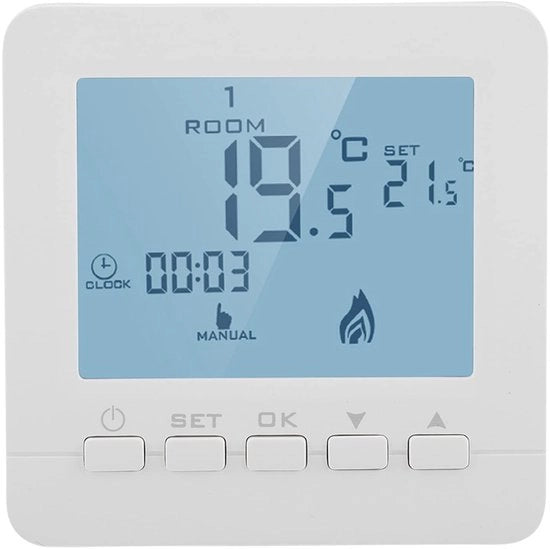 Termostato programmabile per uso domestico - Regolatore di temperatura intelligente - Facile da installare - Bianco - Schermo LCD digitale - Facile da utilizzare...
