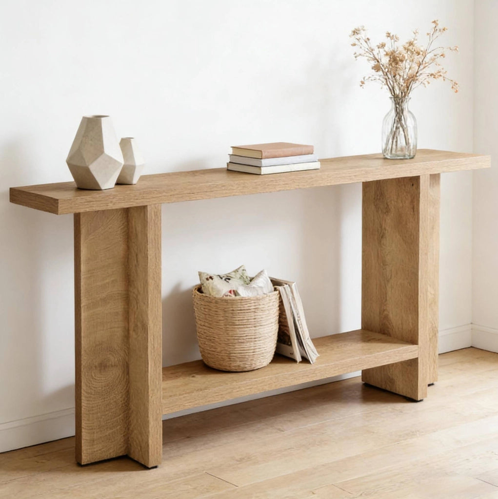 Tavolo consolle a 2 ripiani in MDF 150 x 30 x 80 cm marrone