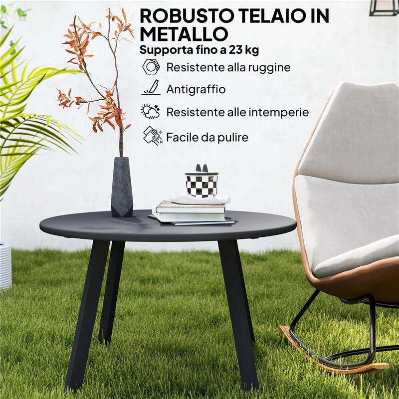 TAVOLINO DA GIARDINO ROTONDO IN STILE INDUSTRIALE CON PIEDINI ANTISCIVOLO, IN METALLO, Ï70X42 CM, NERO