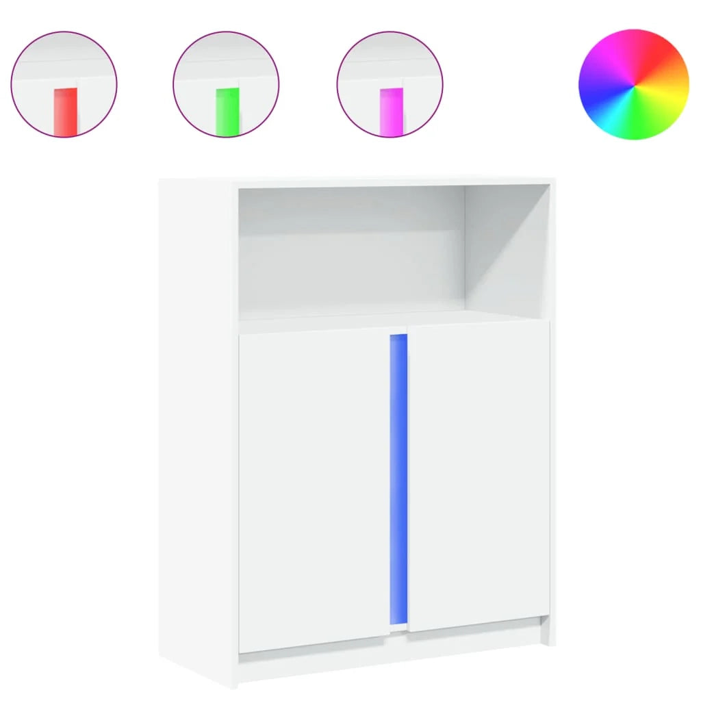 Buffet credenza cassettiera mobiletto mobile contenitore organizer per cucina soggiorno salotto con illuminazione a LED 77 x 34 x 100 cm legno ingegnerizzato bianco 02_0029775