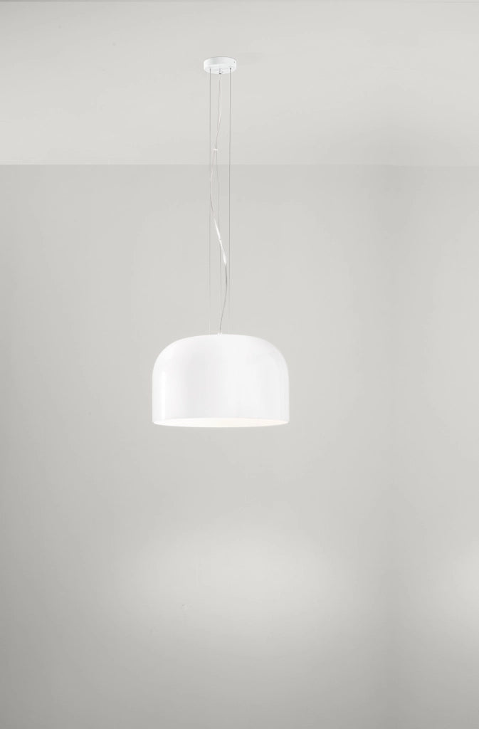Sospensione in Vetro Bianco Opale e Metallo Verniciato Diametro 40 cm, Attacco E27, Stile Moderno e Minimalista per Interni, Classe I - Perenz