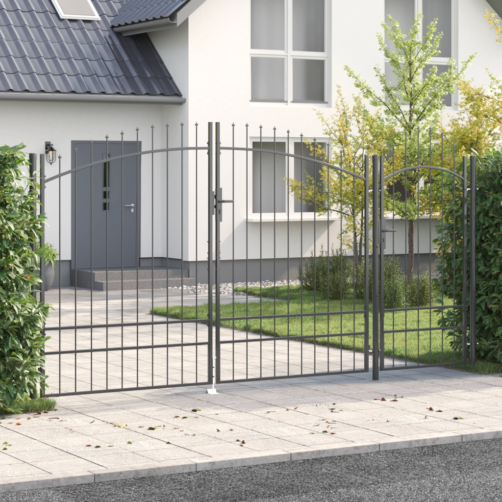Cancello da giardino con punta a lancia grigio 195x400 cm in acciaio