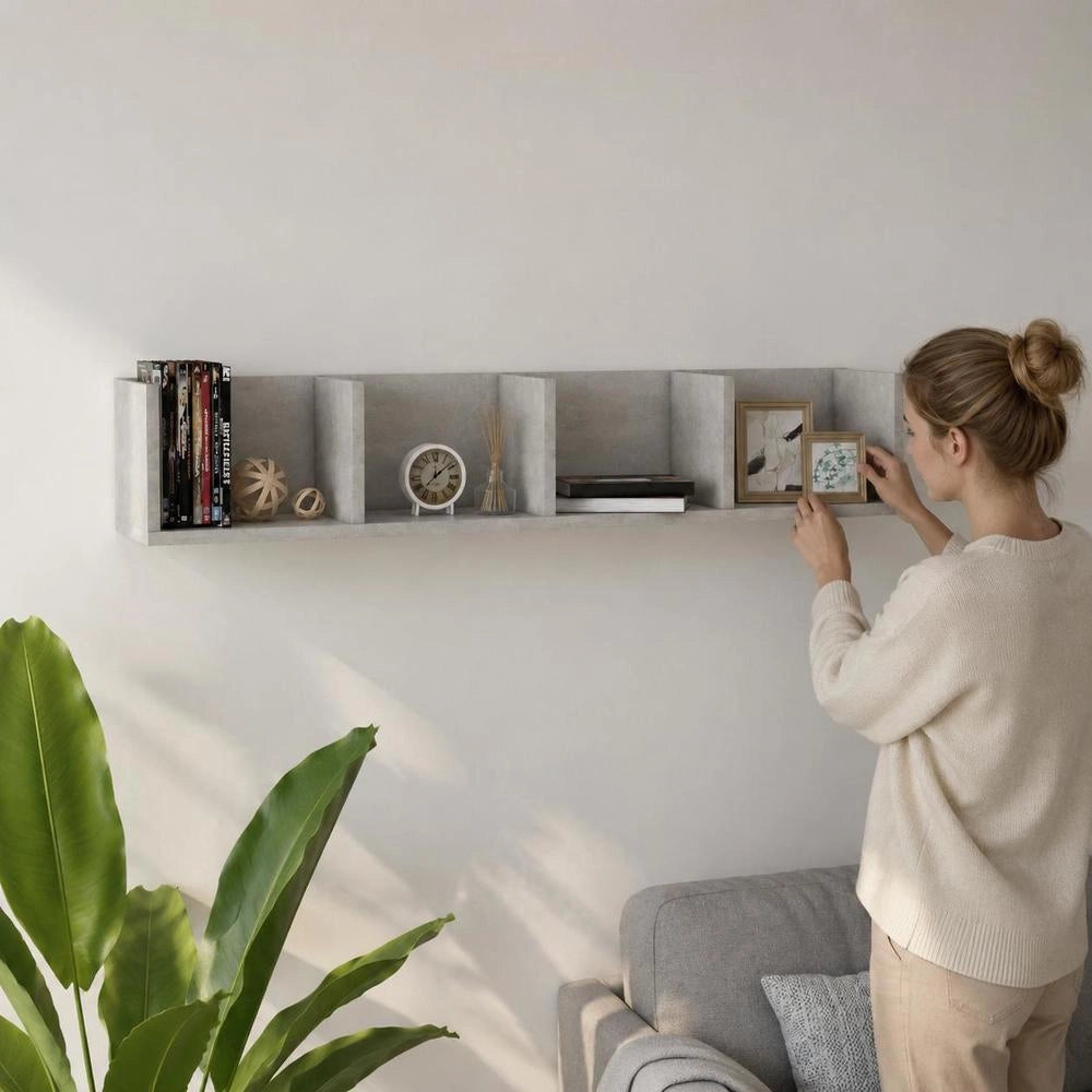CD Wall Shelf, Concrete Grey, 100x18x18 Cm, Wood-based Material