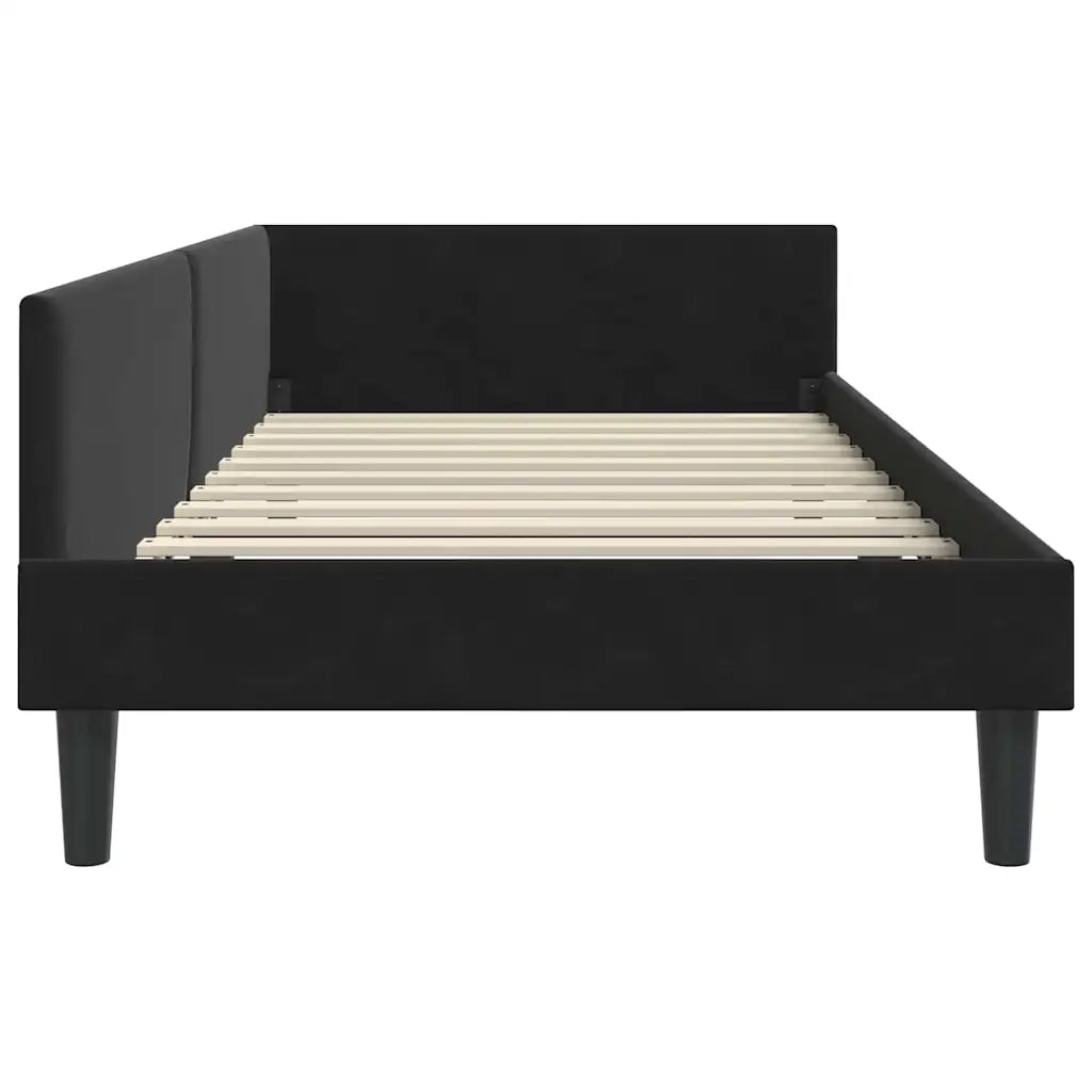 Letto singolo | Letto per adulti | Cornice del letto ad angolo Nero 90 cm x 190 cm Velluto