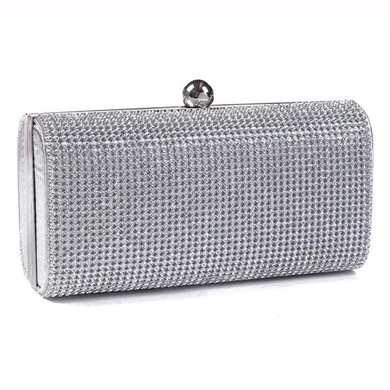 Mini borsa clutch con strass lampeggianti, argento