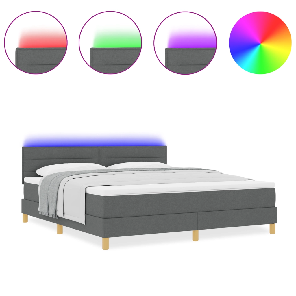 Letto Box Spring con Materasso & LED Grigio Scuro 180x200 cm in Tessuto