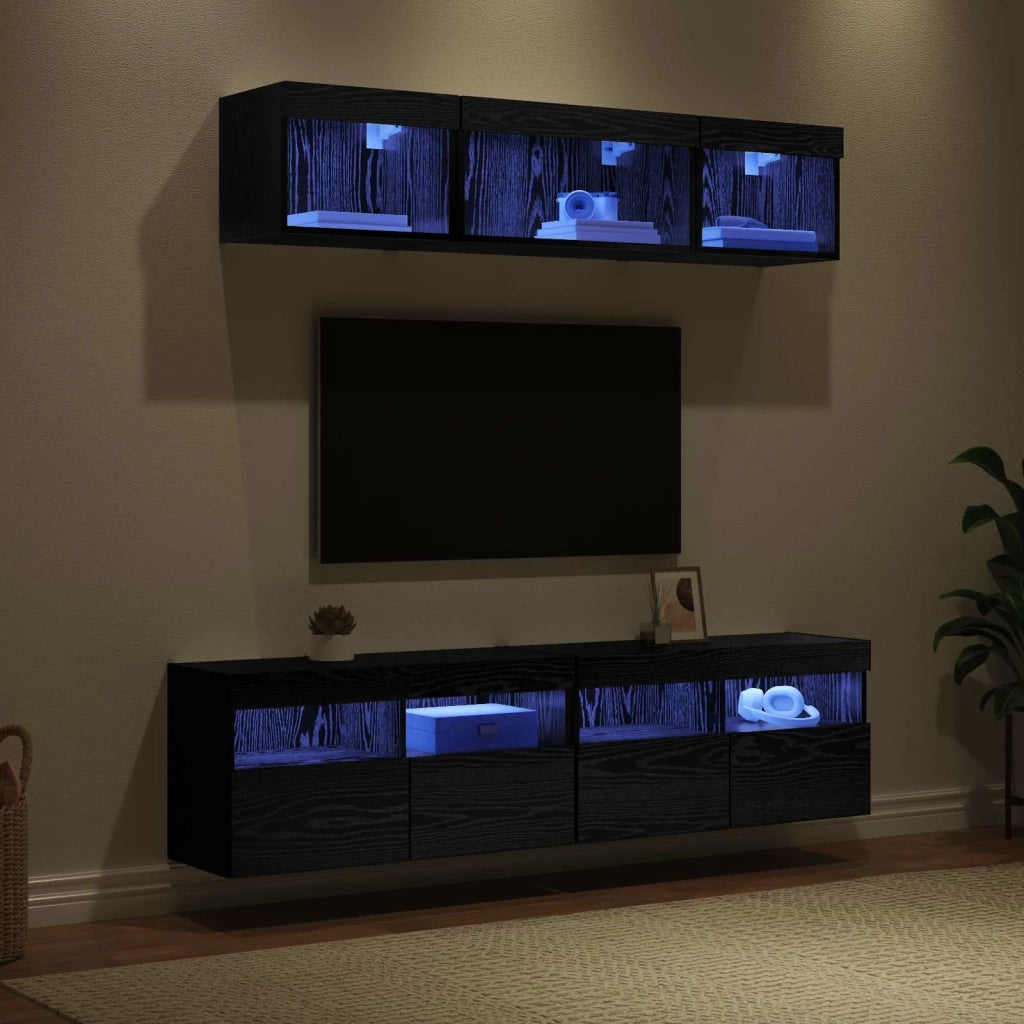 Mobile Porta TV con LED 5 pz-Credenza per TV Rovere Nero 80 x 30 x 40 cm