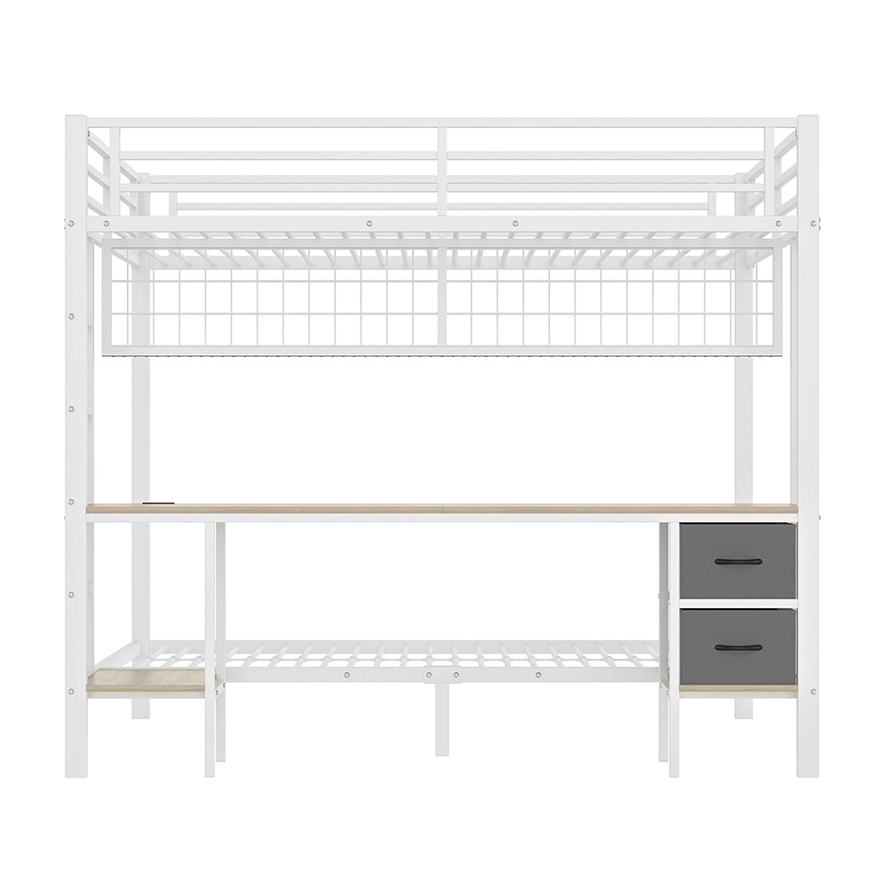 Letto mezzanino 90+140x200cm - Xylo - bianco, USB, LED, scrivania