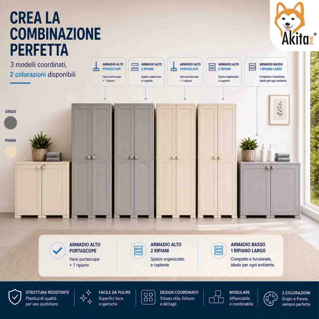 Akitaink Armadio Simplex Basso 1 Ripiano Grigio