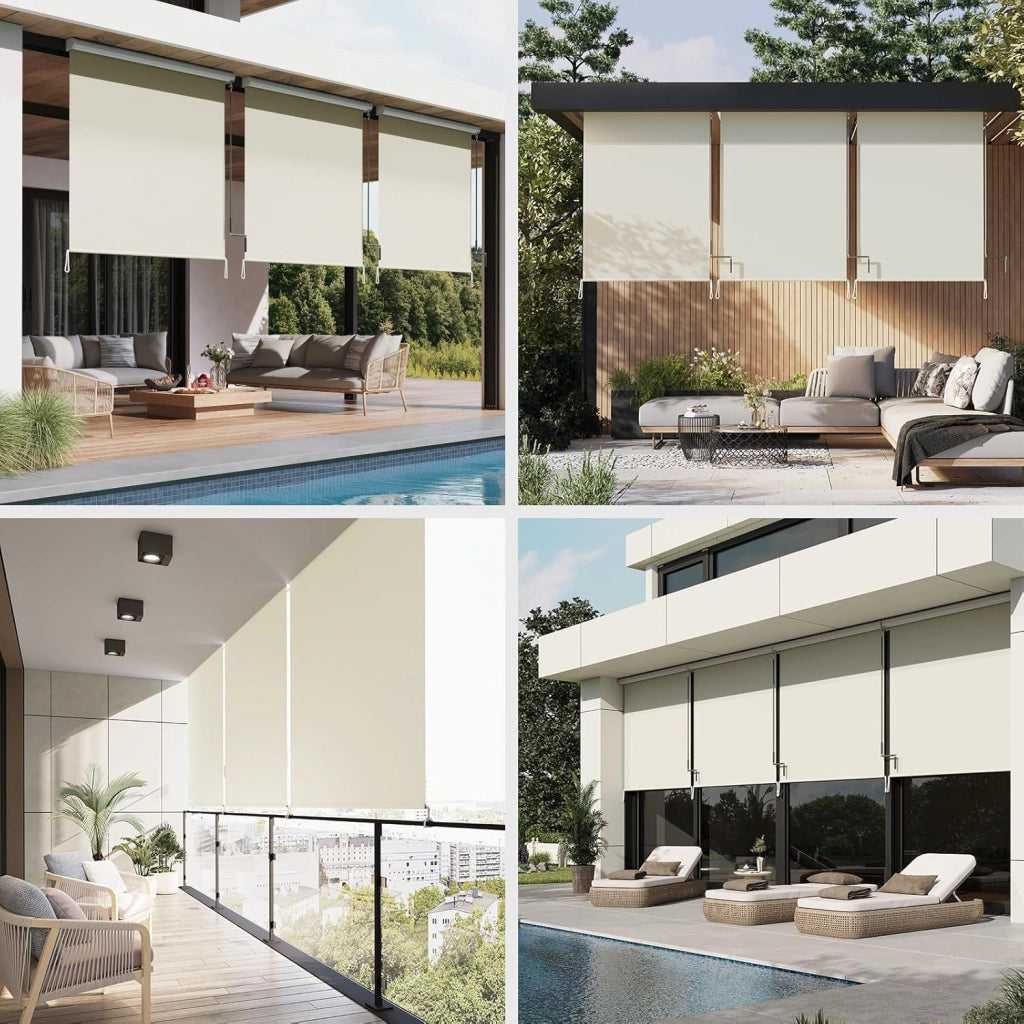 Tenda da Sole Verticale Tenda a Rullo per Esterno Tenda da Sole a Caduta con Manovella Tenda per Balcone Avvolgibile Oscurante Protezione Sole Vento per Gazebo Giardino, Beige 140x240 cm