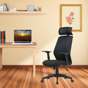 Sedia da ufficio Idro, Poltrona presidenziale con braccioli e poggiatesta, Sedia ergonomica da ufficio, 63x62h117/126 cm, Nero