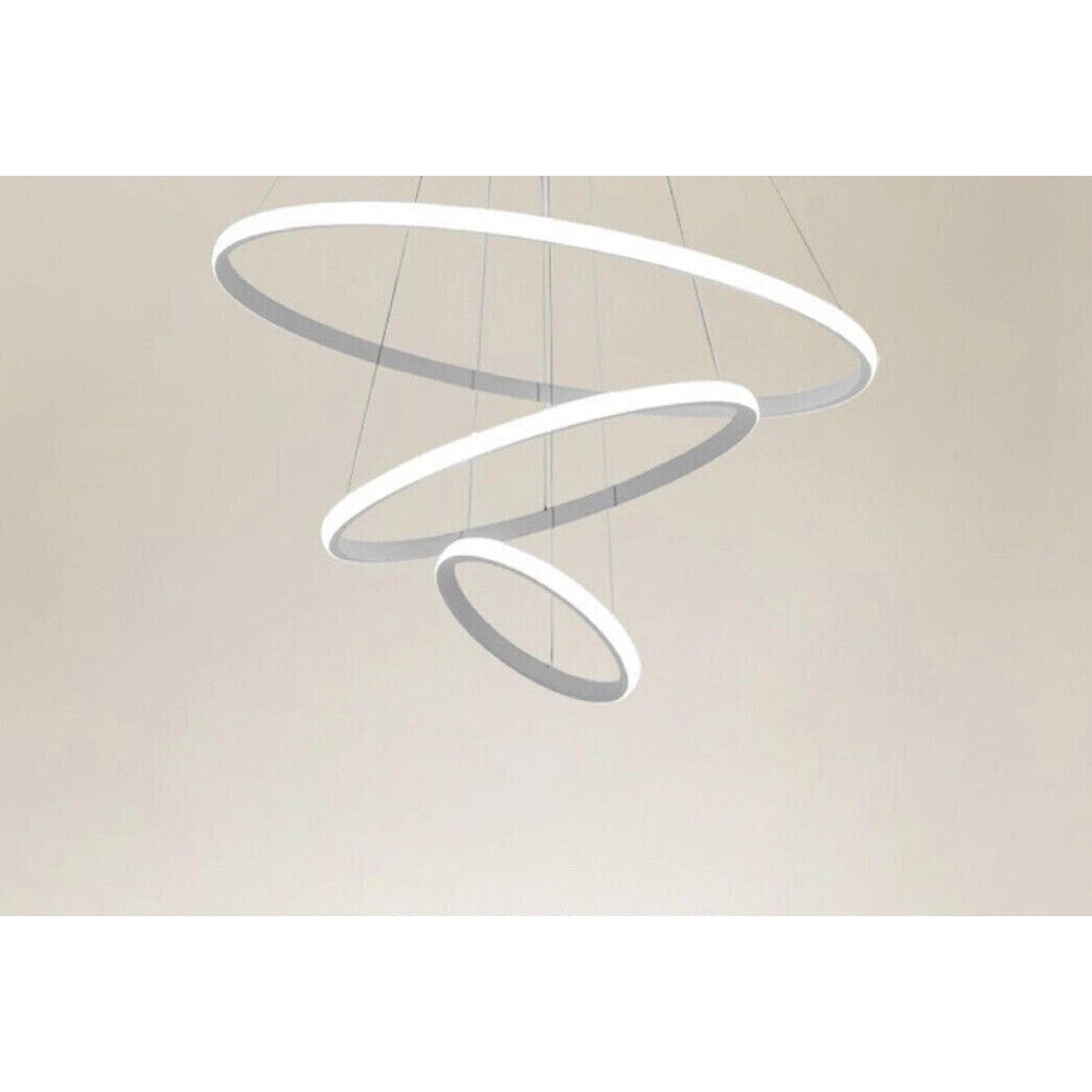 Trade Shop - Lampadario Sospeso Led 72w 3 Cerchi Pendente Rotondo Anelli Bianco Luce 4000k 50255 -