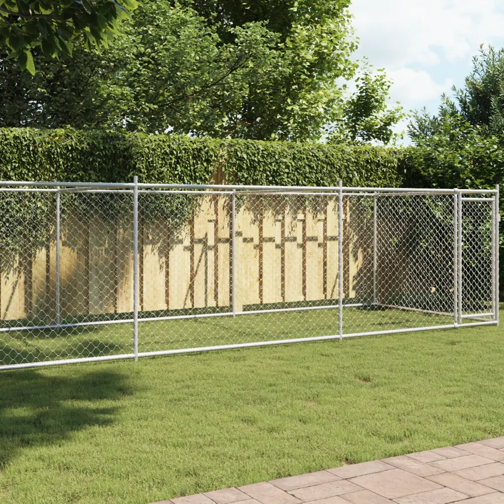 Gabbia per Cani con Porta Grigia 8x2x1,5 m in Acciaio Zincatocod mxl 110871