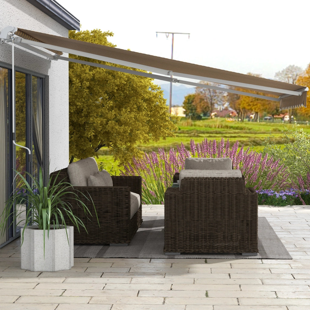 Tenda a braccio articolato 3.5 x 2.5 m con manovella protezione solare telaio alluminio e poliestere colore grigio giallo per terrazza e balcone