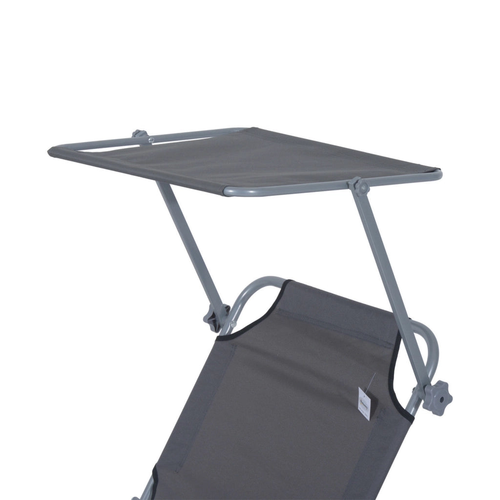 Sdraio da giardino pieghevole con parasole, 187 x 58 x 36 cm, grigio