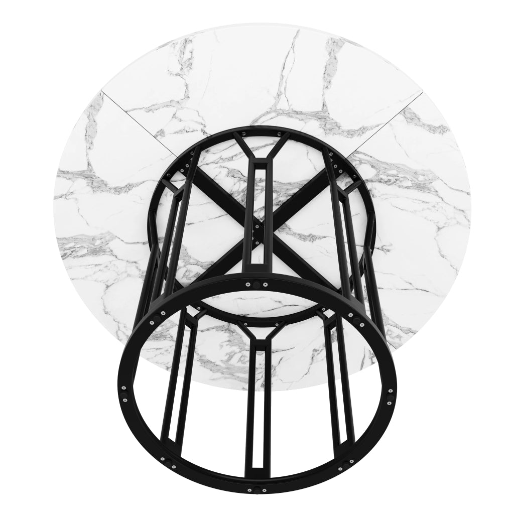 Tavolo da pranzo rotondo in MDF e metallo con effetto marmo, piedini regolabili, per cucina e soggiorno 100 × 100 × 74 cm