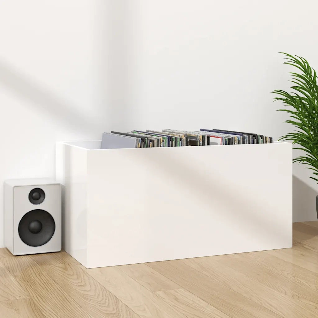 Contenitore per Vinili Bianco Lucido 71x34x36 cm in Multistrato 800123