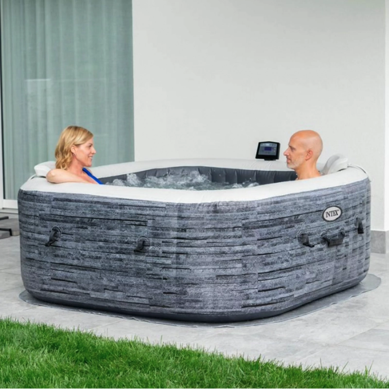Spa gonfiabile idromassaggio quadrata 4 posti con WiFi e luce LED, 211x211x71 cm riscaldamento 40°C per esterno - Intex