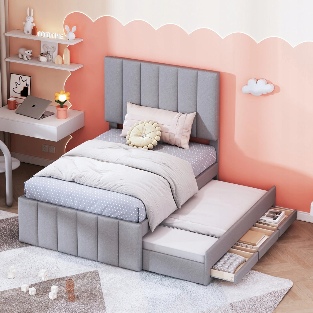 Letto imbottito 90x200 con cassetti - Xylo - Grigio