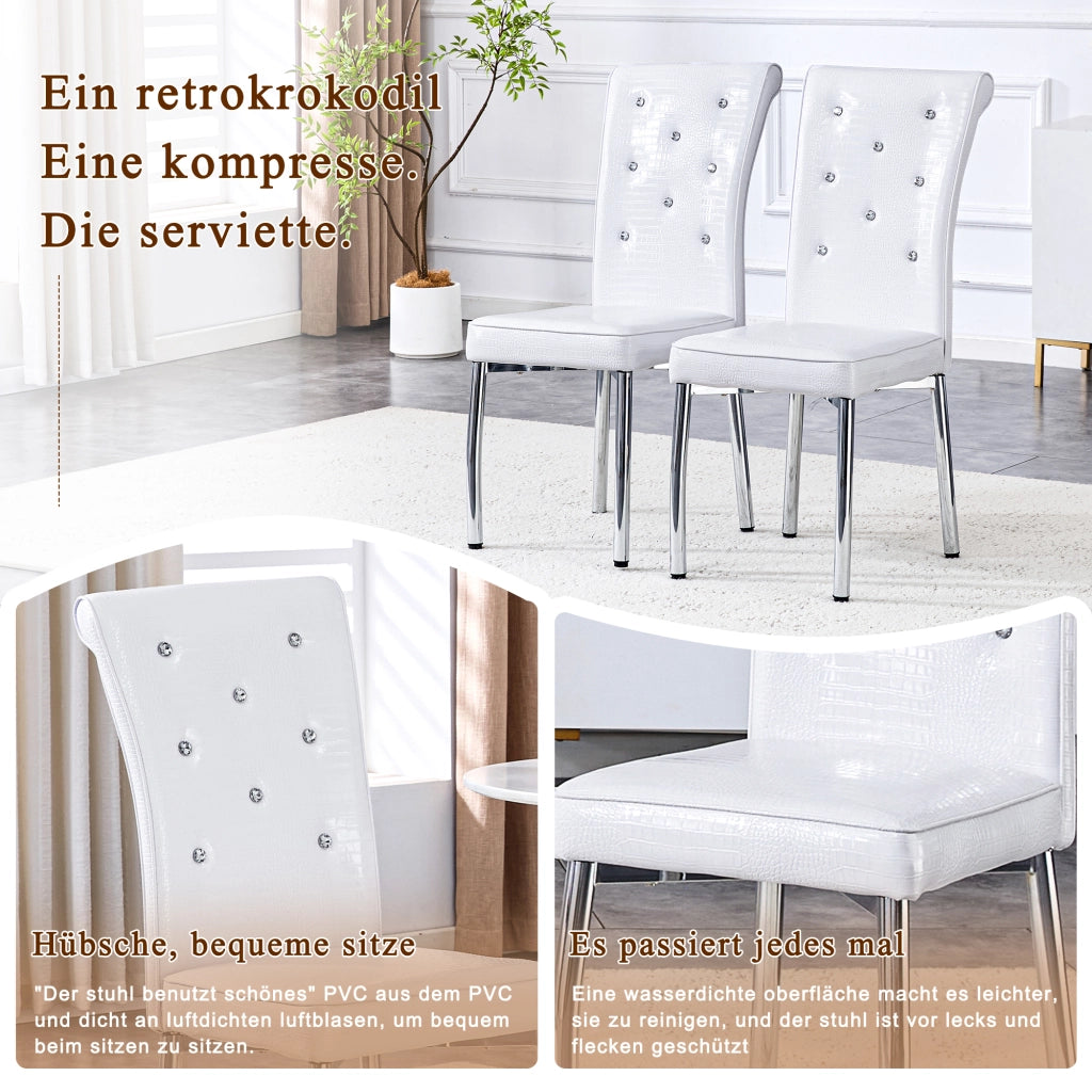 Sedia da Pranzo Set da 2 con Schienale Imbottito, Piedini Regolabili, Metallo e PVC Bianco