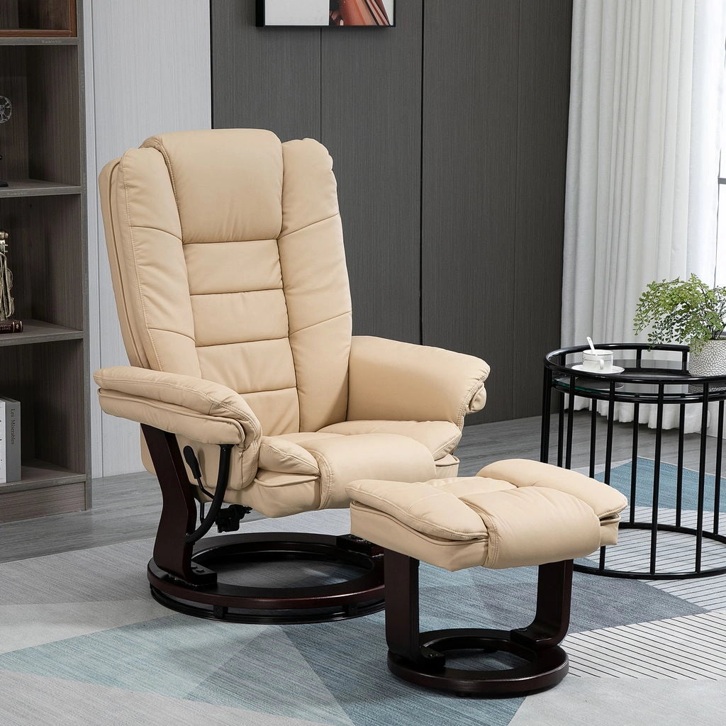 SET POLTRONA RELAX  RECLINABILE E POUF POGGIAPIEDI GIREVOLE  79X80X102CM BEIGE