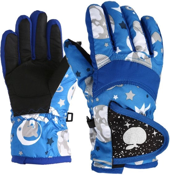 Gloves per bambini in cotone spesso, adatti per inverno e sport, impermeabili all'acqua e al vento, adatti per bambini di 3-7 anni, colore blu (L).