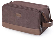 Toilette per uomini, borsa di cosmetici con tela e pelle PU, forbici da viaggio impermeabili (marrone, richiesta di finitura lucida)