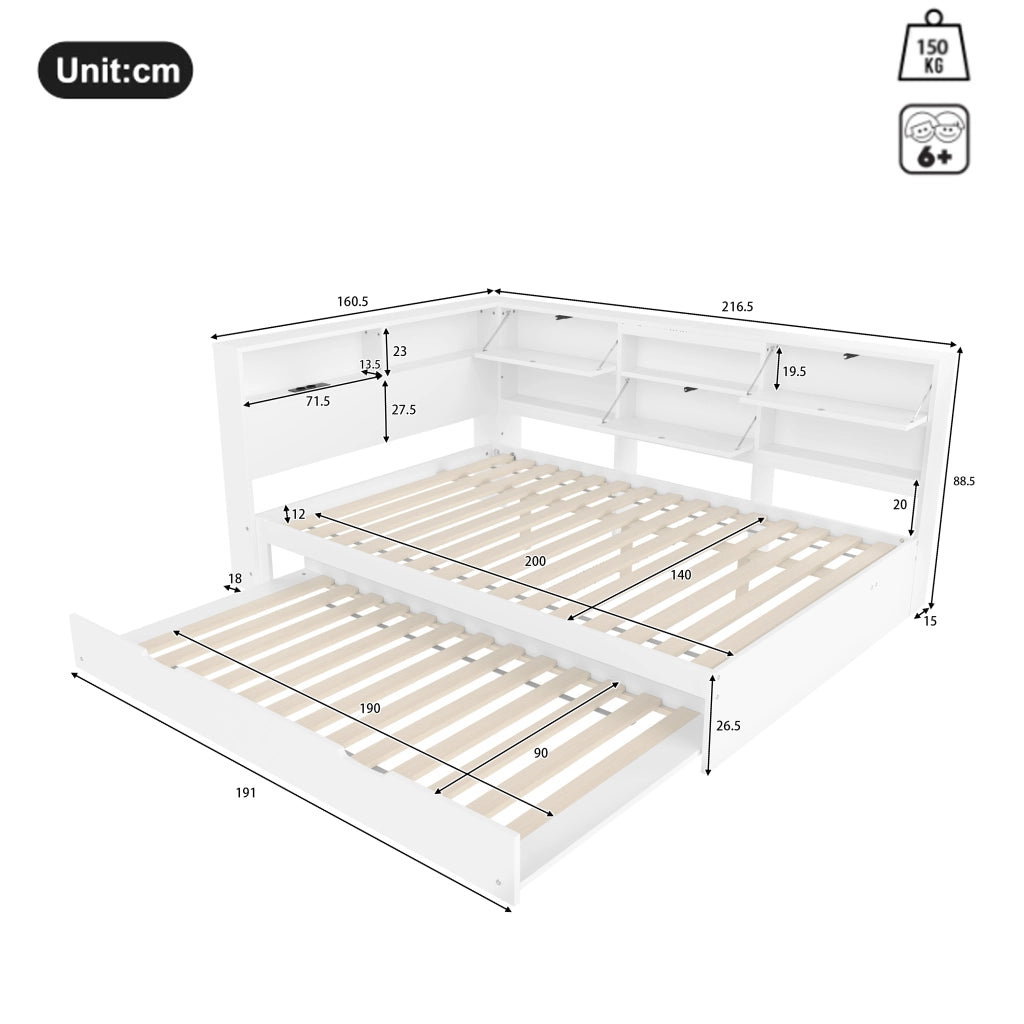 Daybett con funzione divano letto in pino bianco 140x200 cm