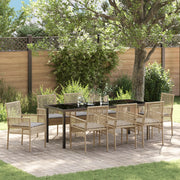 Set da pranzo da giardino da 9 pezzi con cuscini beige in polyrattan