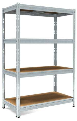 Scaffale in Metallo ad Incastro 4 Ripiani in Legno 120x50xh180 cm Pokerino Zincato