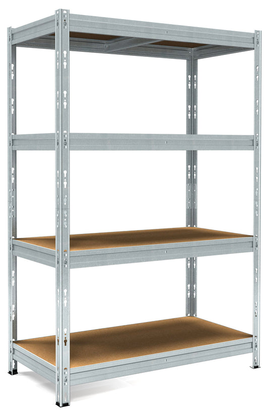 Scaffale in Metallo ad Incastro 4 Ripiani in Legno 120x50xh180 cm Pokerino Zincato