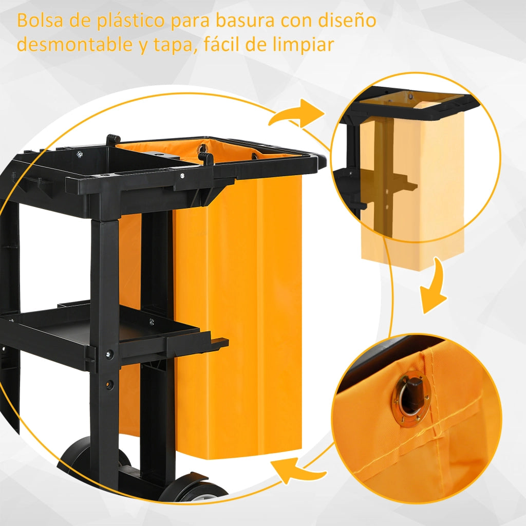 Carrello per Pulizia con 3 Ripiani e Ruote ¨C zephmum ¨C Nero e Giallo 121x50.5x96.5 cm