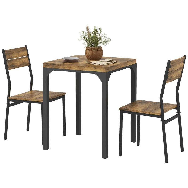 Tavolo da pranzo per 2 persone con 2 sedie, struttura in MDF e metallo, stile rustico, per cucina e sala da pranzo