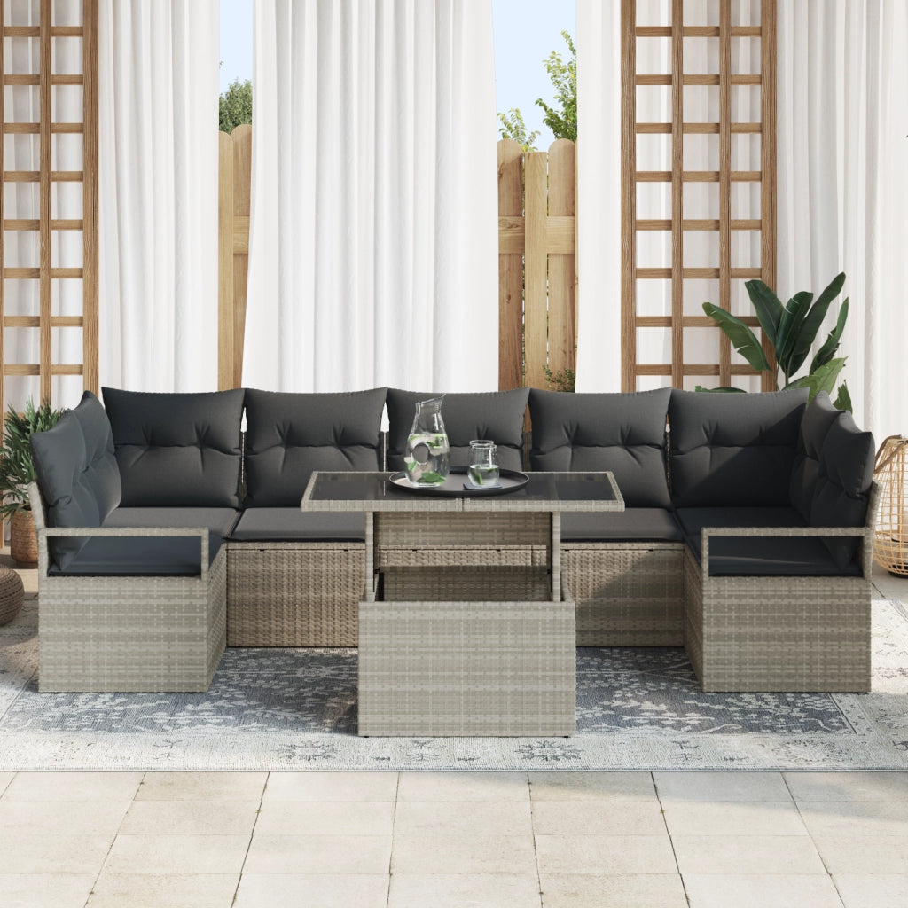 Set divani da giardino 8 pezzi  con cuscini grigio chiaro polyrattan