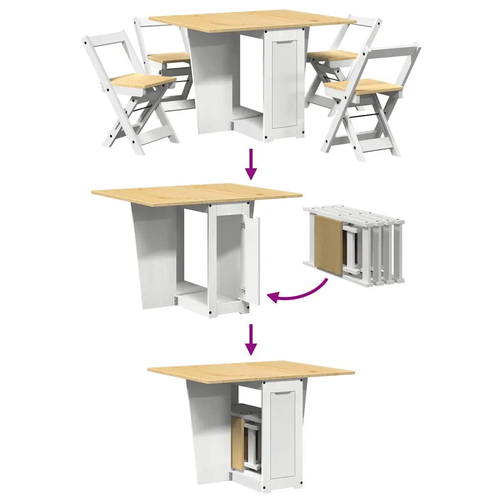 Set da Pranzo 5 pz Corona Pieghevole Bianco in Legno di Pino 3295717